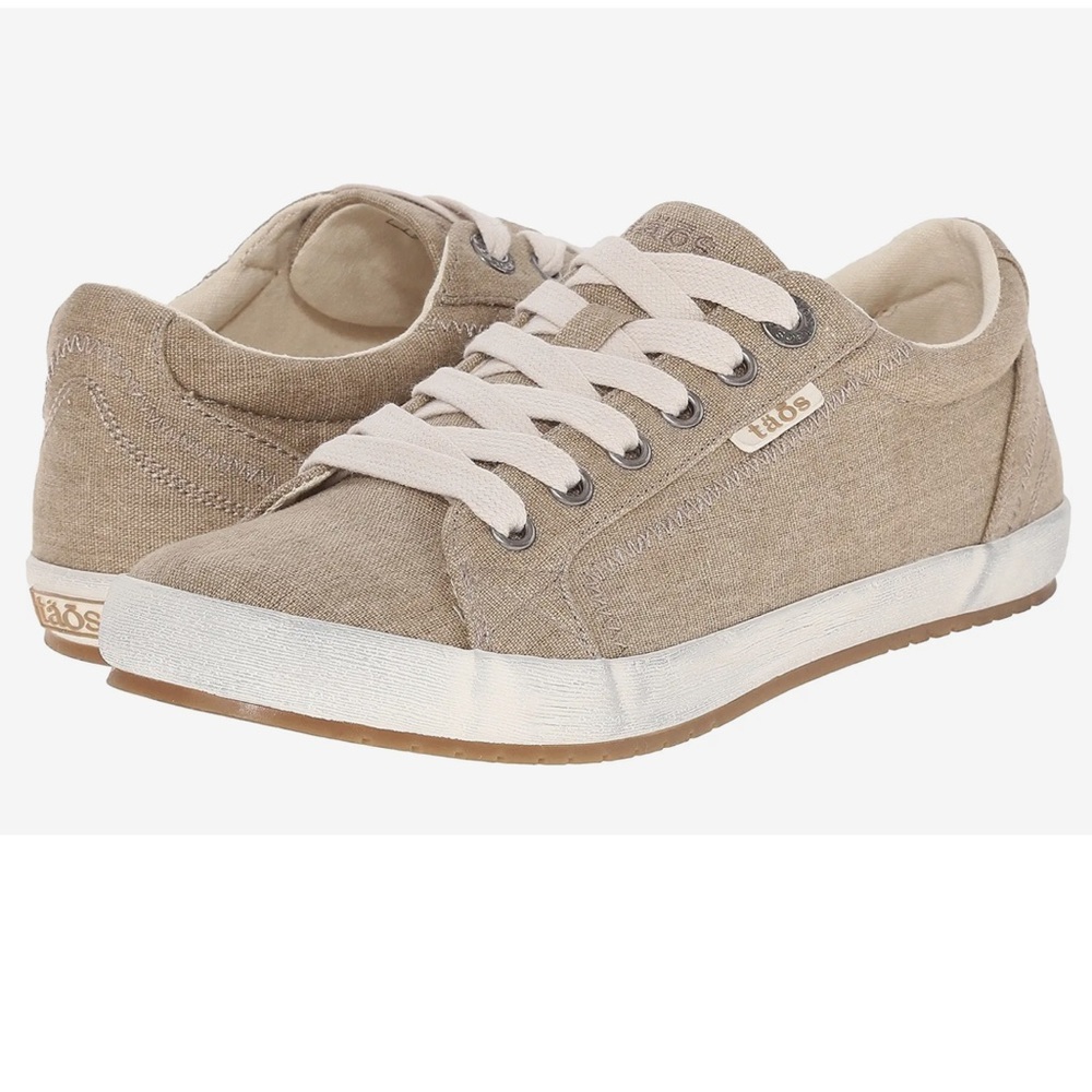 Taos Footwear Beige Canvas Sneakers with White Soles